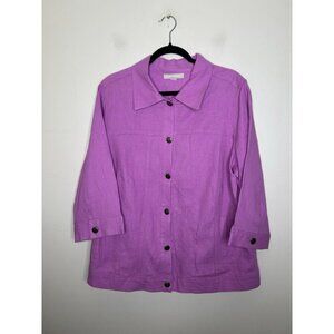 Woman Within Purple Linen Blend Jacket Blazer Office Business Travel Size 16W